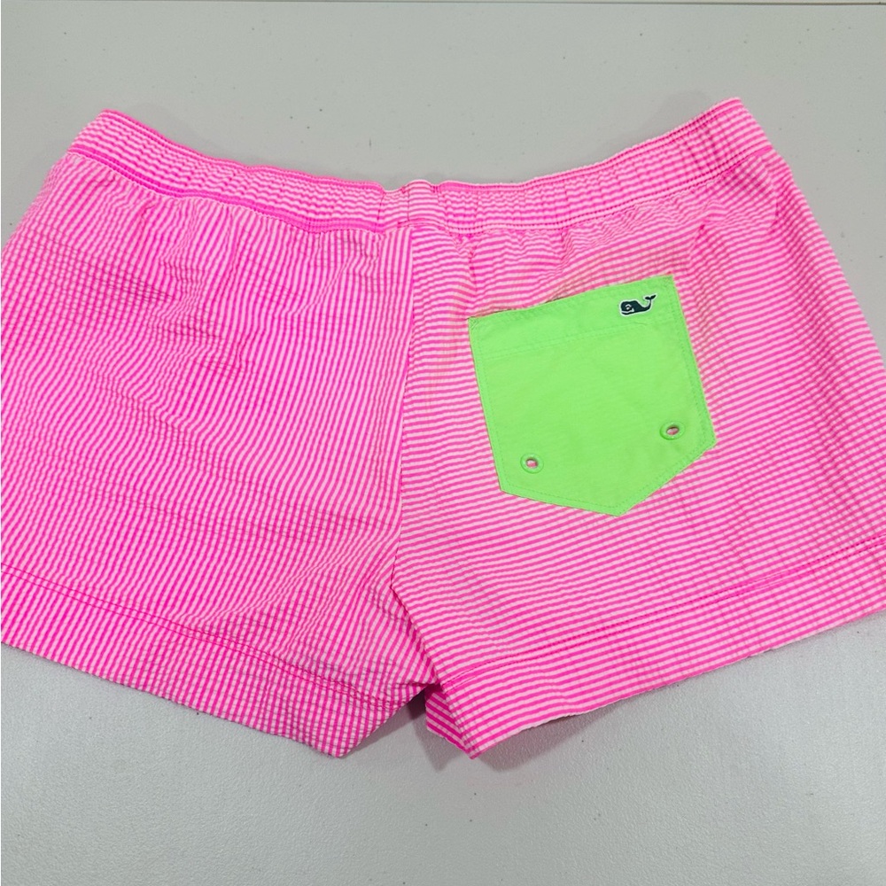 Vineyard Vines Pink White Striped Shorts Tassel Drawstring , Green Pokers XXS - Picture 2 of 7